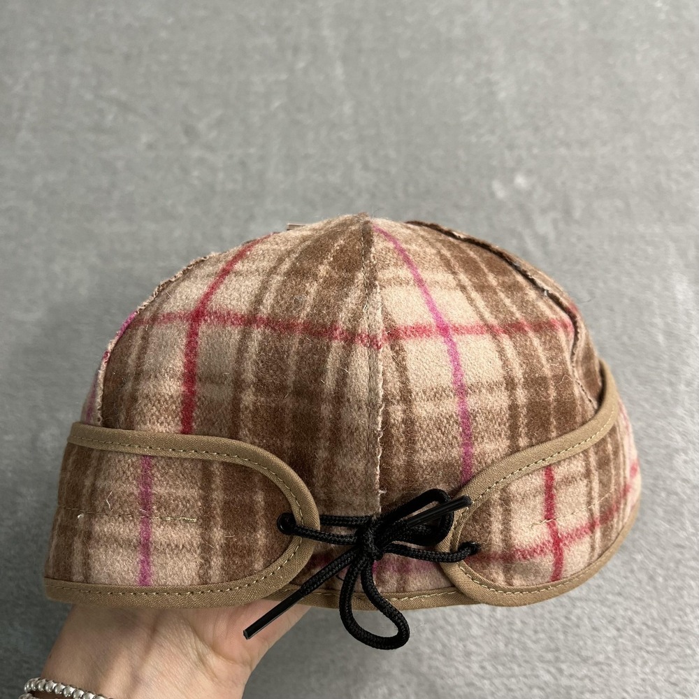 Stormy Kromer Skull Cap Hat Mens Size 6 5/8 Brown Plaid Wool Lined Ear Flap